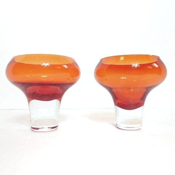Mid Century Coupe Glass Set of 2 Amber Orange Vintage Retro - Picture 1 of 12